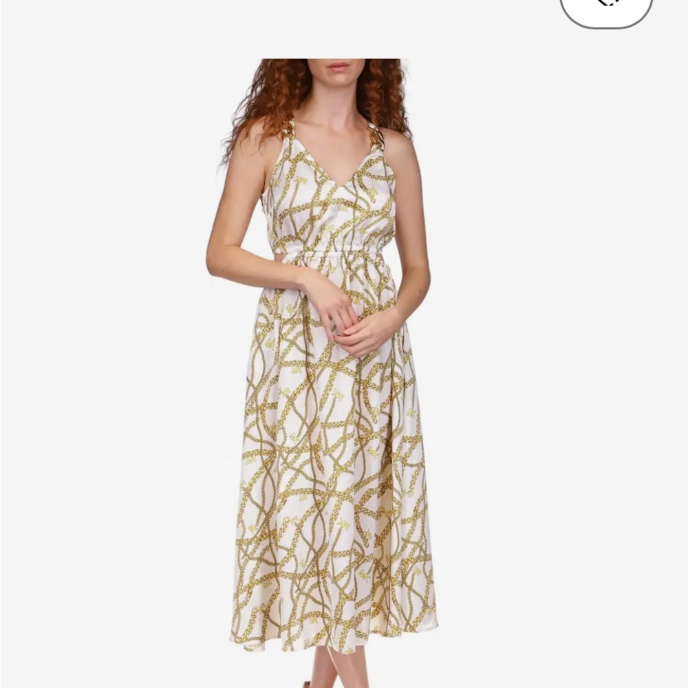 Micheal Kors size  small Ivory & gold chain print midi dress w/cut outs NWT
